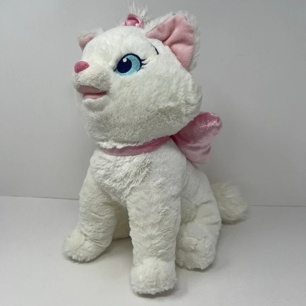 Genuine Disney Aristocats Marie White Cat Plush with Pink Bow Stuffed Animal